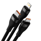 Preview: Baseus Flash Series II 3in1 Ladekabel USB zu USB Typ C / Lightning / Micro USB 100 W 1,2 m schwarz