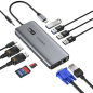 Preview: Choetech multifunktion HUB mit Display 12in1 USB-C auf USB-C, USB-A, HDMI, VGA, AUX, SD,TF grau