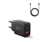 Preview: Joyroom JR-TCF05 20W USB-A + USB-C Dual Ladegerät + USB-C zu USB-C Kabel, schwarz (JR-TCF05)