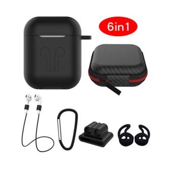 Cyoo 6in1 Silikon Cover Starter-Set mit Zubehör für Apple AirPods, Schwarz