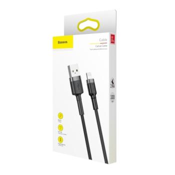 Baseus Cafule USB / Lightning Ladekabel/Datenkabel Nylon geflochten für iPhone/iPad/Airpods - QC3.0 2,4A - schwarz/grau (1M)