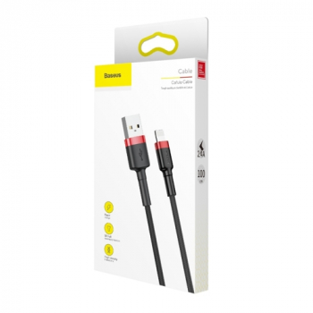 Baseus Cafule USB / Lightning Ladekabel/Datenkabel Nylon geflochten für iPhone/iPad/Airpods - QC3.0 2,4A - schwarz/rot (1M)