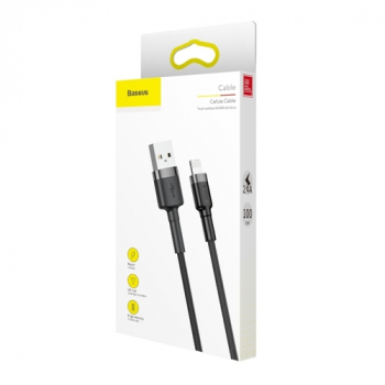 Baseus Cafule USB / Lightning Ladekabel/Datenkabel Nylon geflochten für iPhone/iPad/Airpods - QC3.0 2A - schwarz/grau (3M)