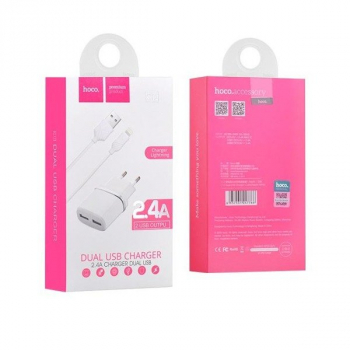 HOCO Ladegerät Dual USB Port 2x 2.4A inkl. Lightning Kabel (1m) weiß