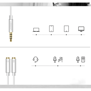 Ugreen Kabel Kopfhörer Splitter 3,5 mm Mini-Buchse AUX-Mikrofon silber (20 cm)