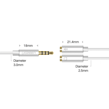 Ugreen Kabel Kopfhörer Splitter 3,5 mm Mini-Buchse AUX-Mikrofon silber (20 cm)