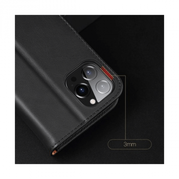 Dux Ducis Hivo Echtleder Flip Wallet mit Kartenfach für Apple iPhone 13 Pro, Schwarz