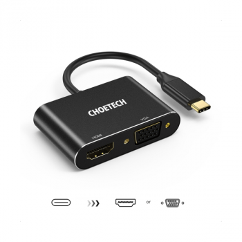 Choetech Splitter - USB Typ C (m) auf HDMI (w) 4K 60Hz / VGA (w) FullHD 1080p 60Hz schwarz (HUB-M17)