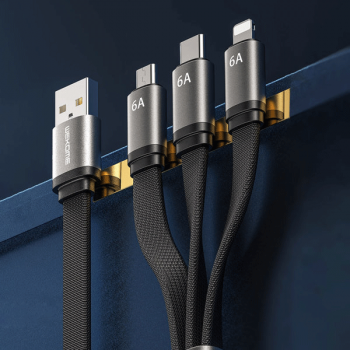 WK Design 3in1 Daten-/Ladekabel für schnelles Laden - USB Typ C / Lightning / Micro-USB 6A schwarz