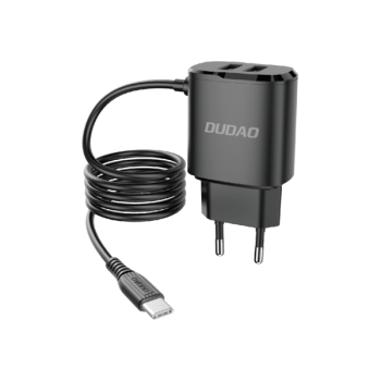 Dudao 2x USB-Netz-Ladegerät mit integriertem USB-Typ-C-Kabel 12 W schwarz (A2ProT)