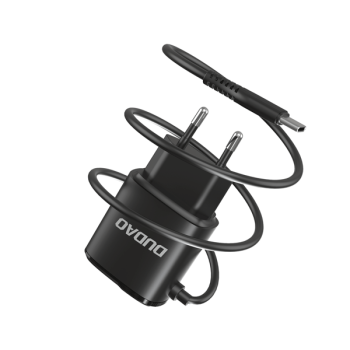 Dudao 2x USB-Netz-Ladegerät mit integriertem USB-Typ-C-Kabel 12 W schwarz (A2ProT)