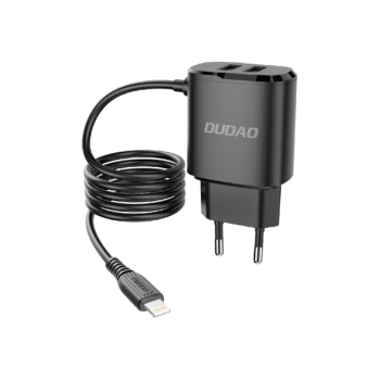 Dudao 2x USB-Netz-Ladegerät mit integriertem Lightning Kabel 12 W schwarz (A2ProL)