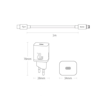 Baseus Super Si 1C Schnellladegerät USB-C 20W Power Delivery + USB Typ-C zu Lightning 1m schwarz