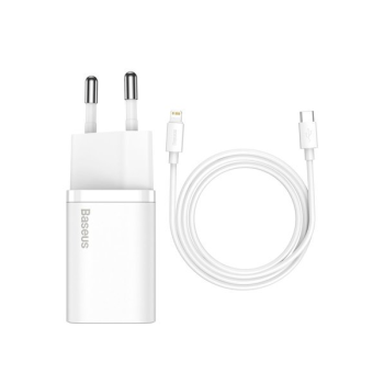 Baseus Super Si 1C Schnellladegerät USB-C 20W Power Delivery + USB Typ-C zu Lightning 1m weiss