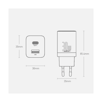 Baseus Super Si Pro USB-A / USB-C Schnellladegerät 30W Power Delivery weiß (CCSUPP-E02)