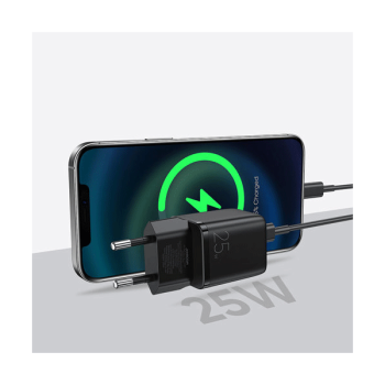 Joyroom mini Schnellladegerät USB-C PD 25W Netz-Adapter inkl, USB Typ-C zu Typ-C Ladekabel, schwarz