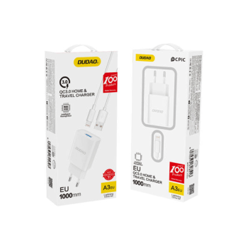 Dudao USB-Ladegerät QC3.0 12W + Lightning Ladekabel 1m, weiss (A3EU)