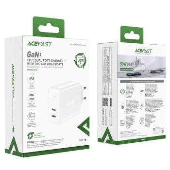 Acefast A29 PD50W GaN (USB-C + USB-C) Dual-Port-Ladegerät weiss