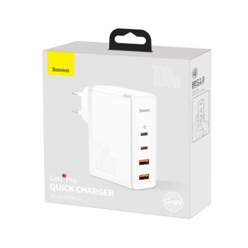 Baseus GaN2 Pro Schnellladegerät 100W USB / USB Typ-C Quick Charge 4+ Power Delivery, weiss