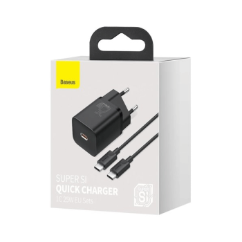 Baseus Super Si mini Schnellladegerät 1C 25W inkl. Kabel (1m) Typ-C zu Typ-C 3A schwarz (TZCCSUP-L01