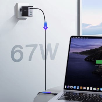 Joyroom Ladegerät GaN 67W 4 Ports (2x USB-A, 2x USB-C) + Kabel USB-C ZU USB-C 100W 1,2m, schwarz