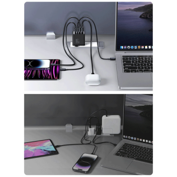 Joyroom Ladegerät GaN 67W 4 Ports (2x USB-A, 2x USB-C) + Kabel USB-C ZU USB-C 100W 1,2m, schwarz