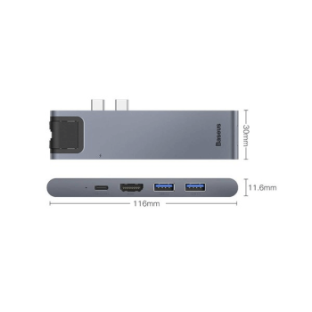 Baseus Multifunction HUB 7in1 USB-C Thunderbolt Dockingstation (MacBook Pro 2016 / 2017 / 2018) grau