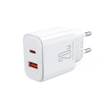 Joyroom 20W USB-C + USB-A Schnell Dual Netz-Ladegerät, inkl. USB-C z Lightning Kabel 1m, weiss