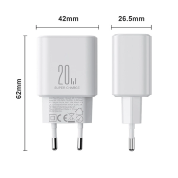 Joyroom 20W USB-C + USB-A Schnell Dual Netz-Ladegerät, inkl. USB-C z Lightning Kabel 1m, weiss