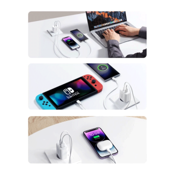 Joyroom 20W USB-C + USB-A Schnell Dual Netz-Ladegerät, inkl. USB-C z Lightning Kabel 1m, weiss