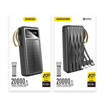 Dudao K18+ Solar-Powerbank USB-A / USB-C / Lightning / Micro-USB 20000 mAh, schwarz