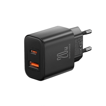 Joyroom JR-TCF05 20W USB-A + USB-C Dual Ladegerät + USB-C zu USB-C Kabel, schwarz (JR-TCF05)