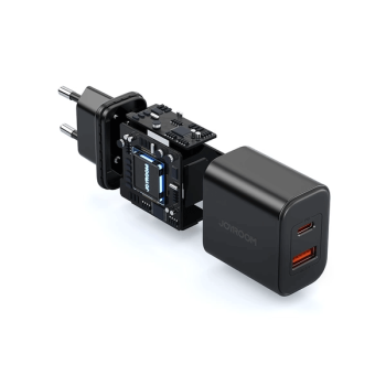 Joyroom JR-TCF05 20W USB-A + USB-C Dual Ladegerät + USB-C zu USB-C Kabel, schwarz (JR-TCF05)