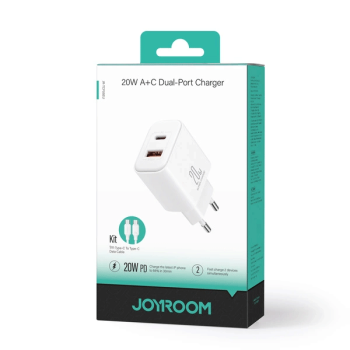 Joyroom JR-TCF05 20W USB-A + USB-C Dual Ladegerät + USB-C zu USB-C Kabel, weiss (JR-TCF05)