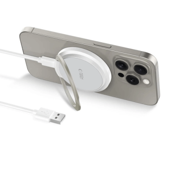 Tech-Protect QI15W-A33 induktives Ladegerät mit MagSafe und Ständer mit USB-A/USB-C-Kabel, weiß