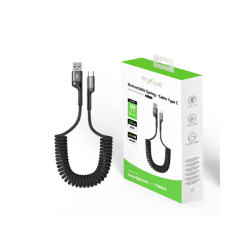 Rixus Spiral 20W / 480M Speed Daten-/Ladekabel - Schnellladekabel - USB-A zu USB-C. 100cm, schwarz (RXUC17AC)