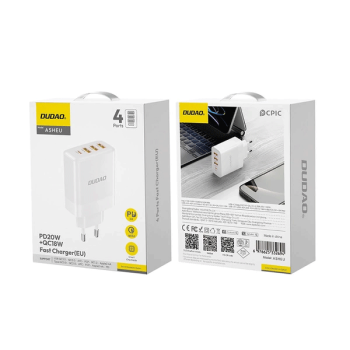 Dudao Netzladegerät Power Delivery und Quick Charge 3.0 3x USB-A +  1x USB-C PD20W, weiss (A5HEU)