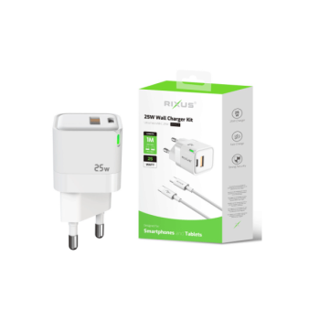 Rixus RXHC11 Mini Schnellladegerät  25W USB-C/USB-A inkl. USB-C zu USB-C Ladekabel (100CM)