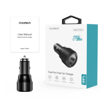 Choetech USB-C + USB-A PD 63W KFZ-Ladegerät, schwarz (TC0010)