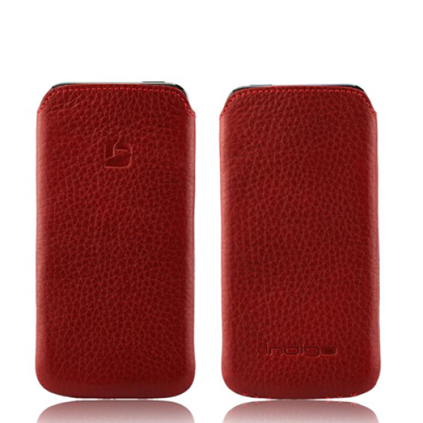 Indigo Apple iPhone 5, 5C, 5S Ultra Slim Pouch Ledertasche Flother rot