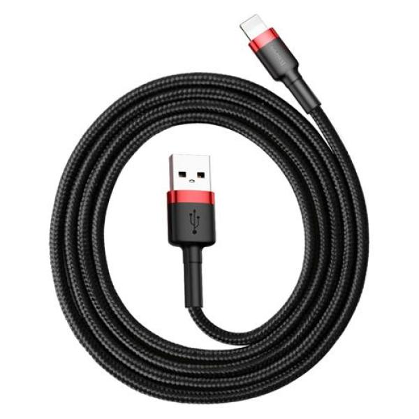 Baseus Cafule USB / Lightning Ladekabel/Datenkabel Nylon geflochten für iPhone/iPad/Airpods - QC3.0 1,5A - schwarz/rot (2M)