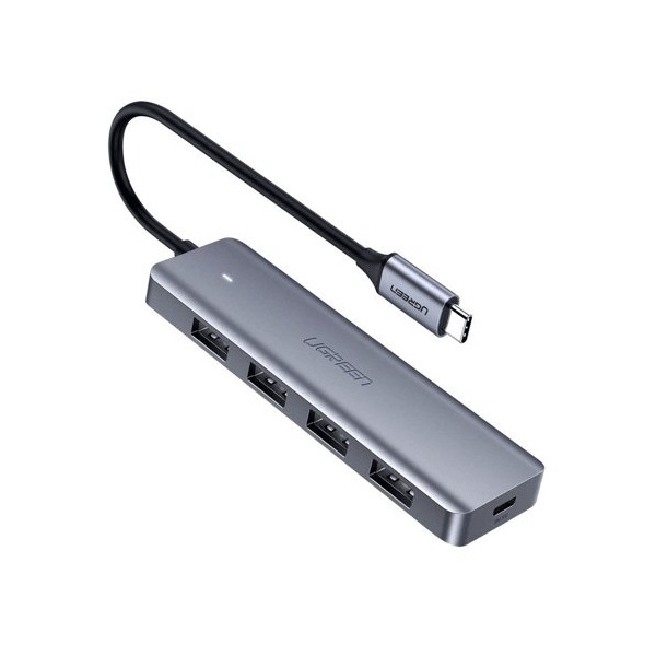 Ugreen USB-C - 4x USB 3.2 Gen 1 HUB mit Micro-USB-Stromanschluss grau