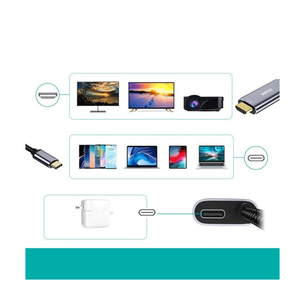 Choetech unidirektionaler Adapter USB Typ C (m) auf HDMI 4K 60Hz (m) + Netzteil 60W 1,8m grau