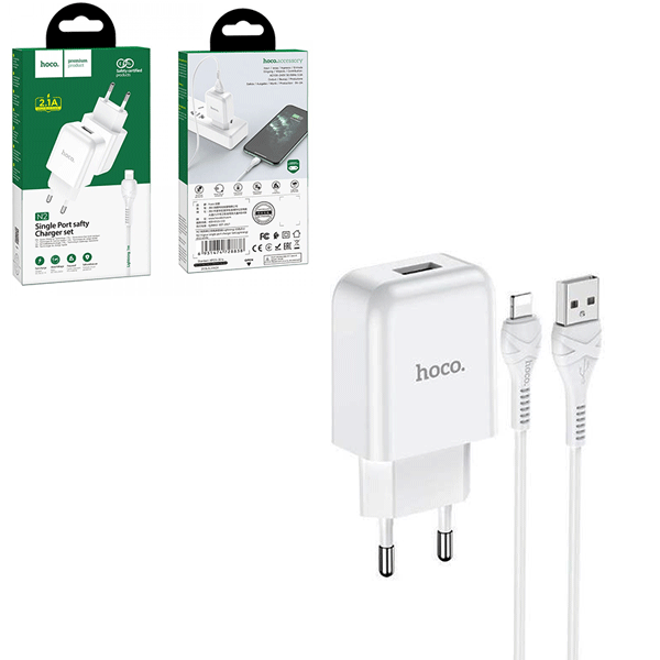 HOCO N2 Ladegerät-Adapter Single USB Port 2.1A + Lightning Kabel, weiß