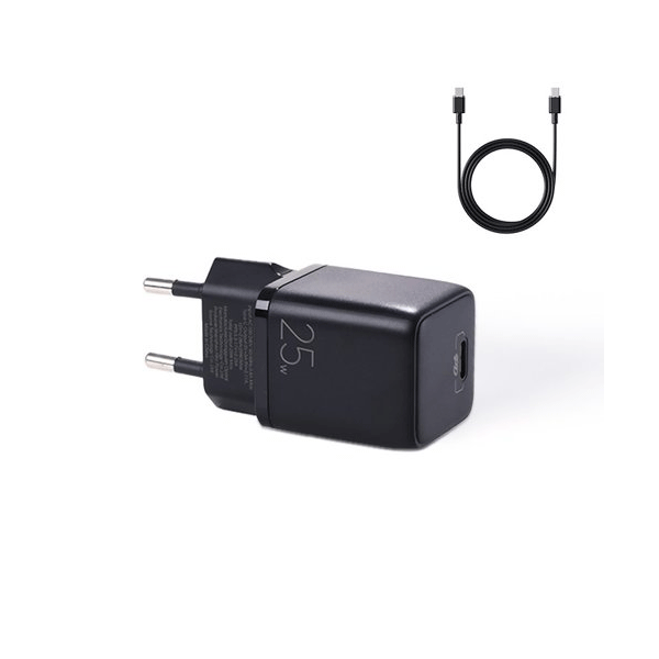 Joyroom mini Schnellladegerät USB-C PD 25W Netz-Adapter inkl, USB Typ-C zu Typ-C Ladekabel, schwarz