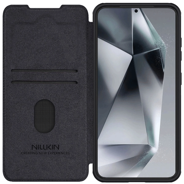 Nillkin Qin Pro Wallet Schutz-Hülle für Samsung Galaxy S25 (S931B) mit Kameraabdeckung, schwarz