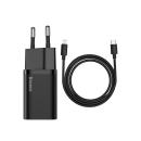 Baseus Super Si 1C Schnellladegerät USB-C 20W Power Delivery + USB Typ-C zu Lightning 1m schwarz